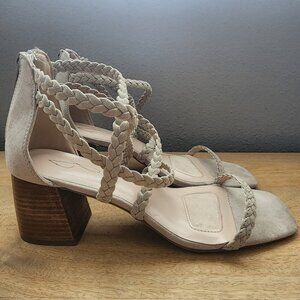 Joie Felina Taupe Cream Beige Square Toe Braided Strappy Block Heels Womens 8
